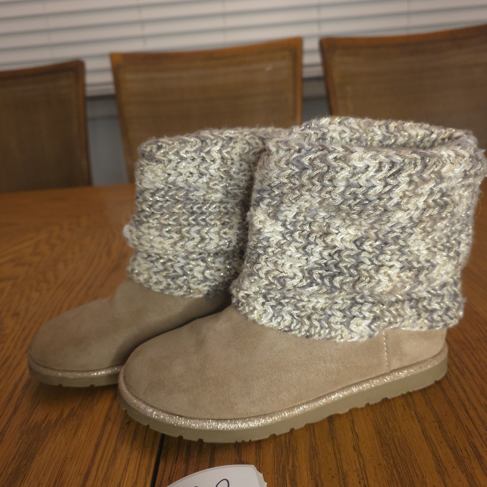 Girls'‎ Cozy Knit Cuff Tan Booties